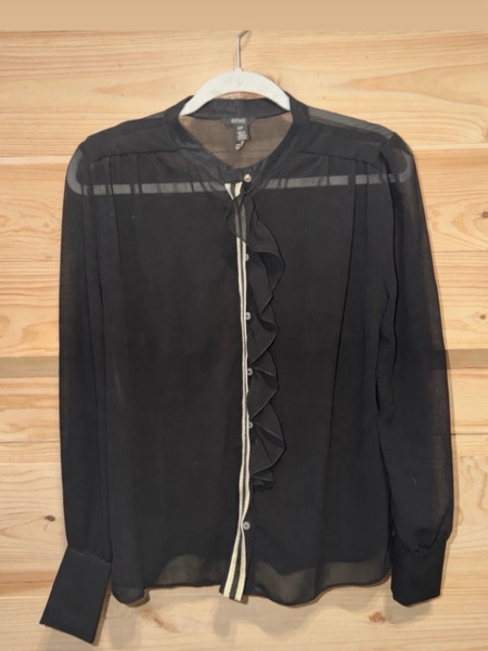 Buffalo David Bitton Black Ruffle Front Chiffon Blouse Small